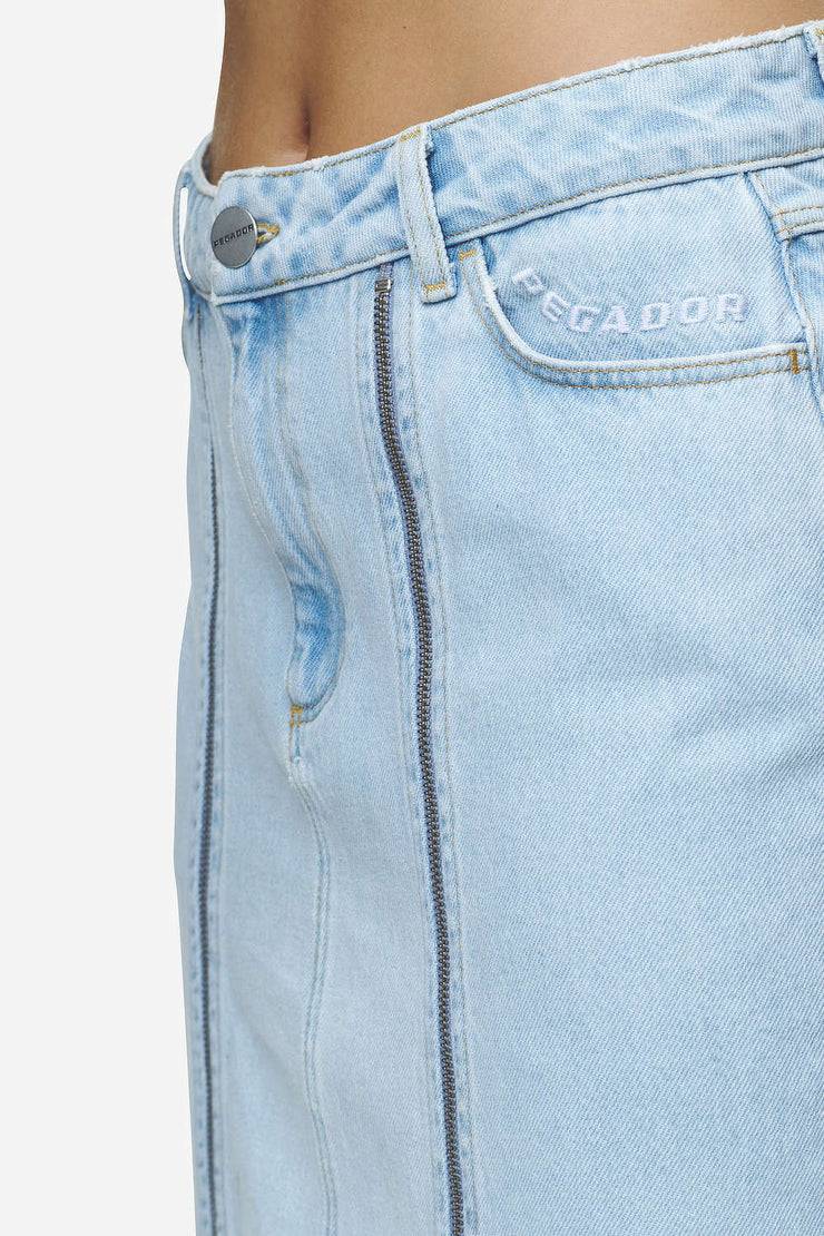 Pegador Aya Denim Midi Zip Skirt Washed Light Blue Riesige Ersparnisse