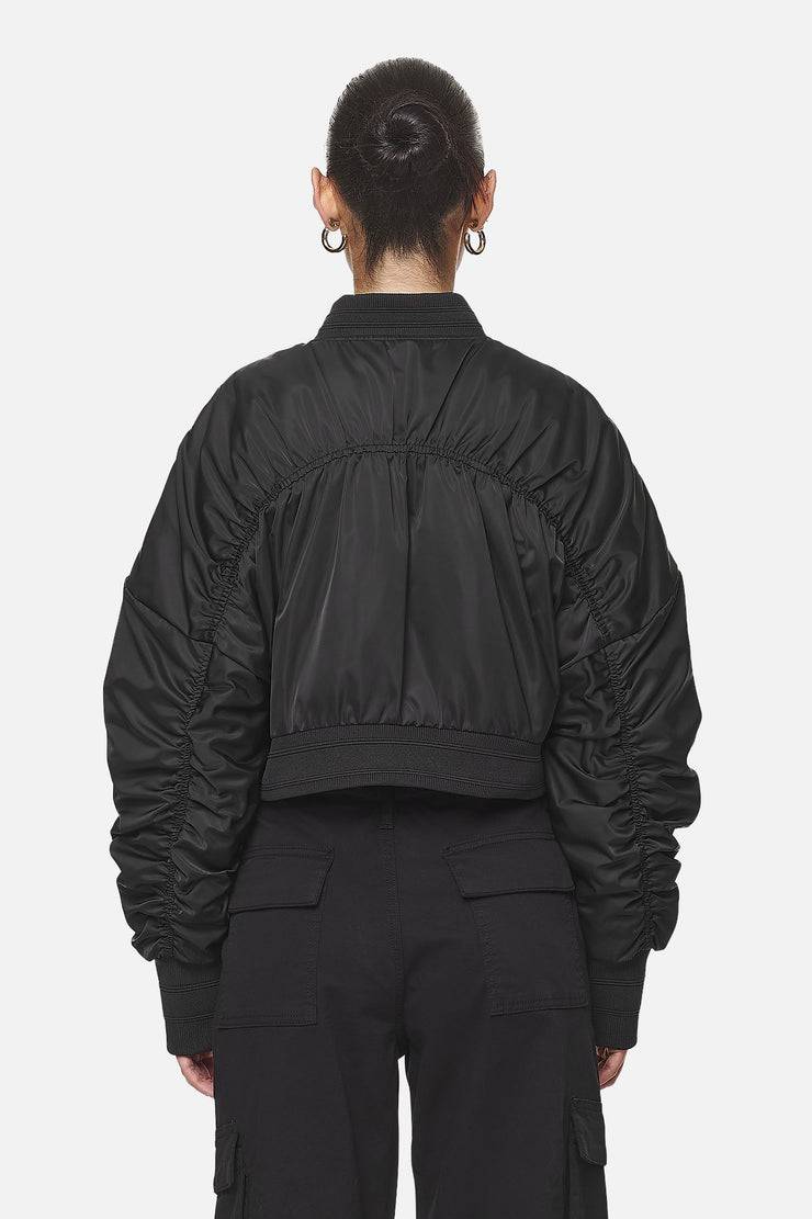 Pegador Laura Cropped Ruffed Oversized Jacket Black Sonderangebot der Fabrik