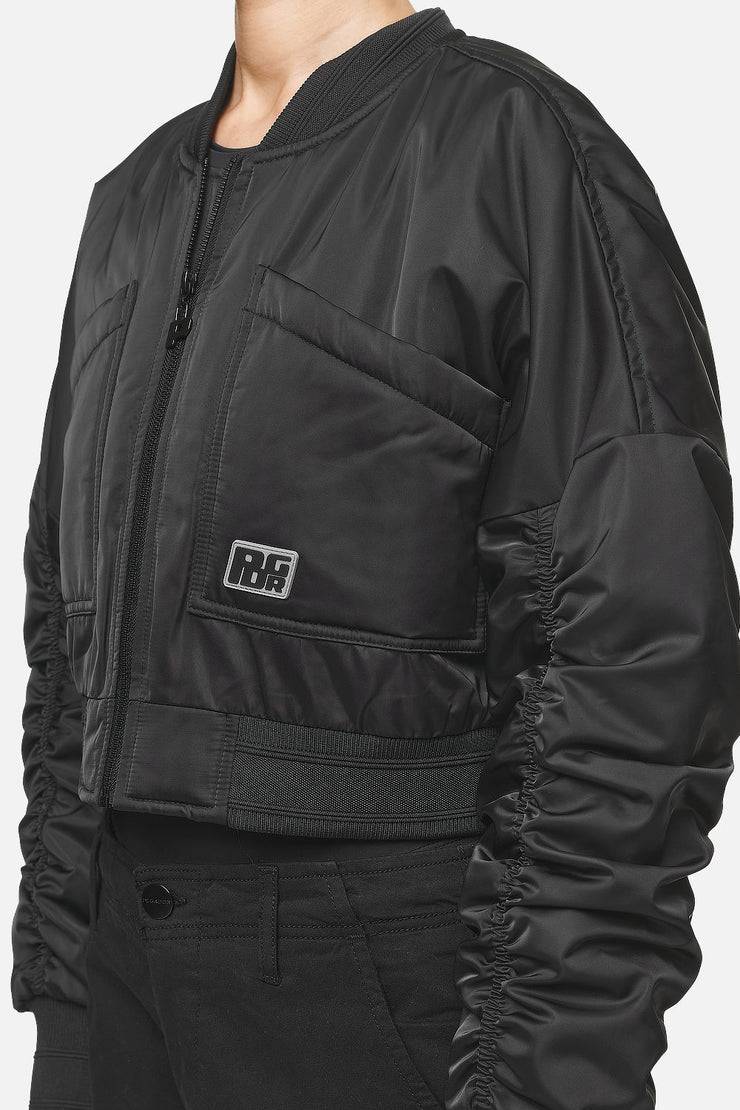 Pegador Laura Cropped Ruffed Oversized Jacket Black Sonderangebot der Fabrik