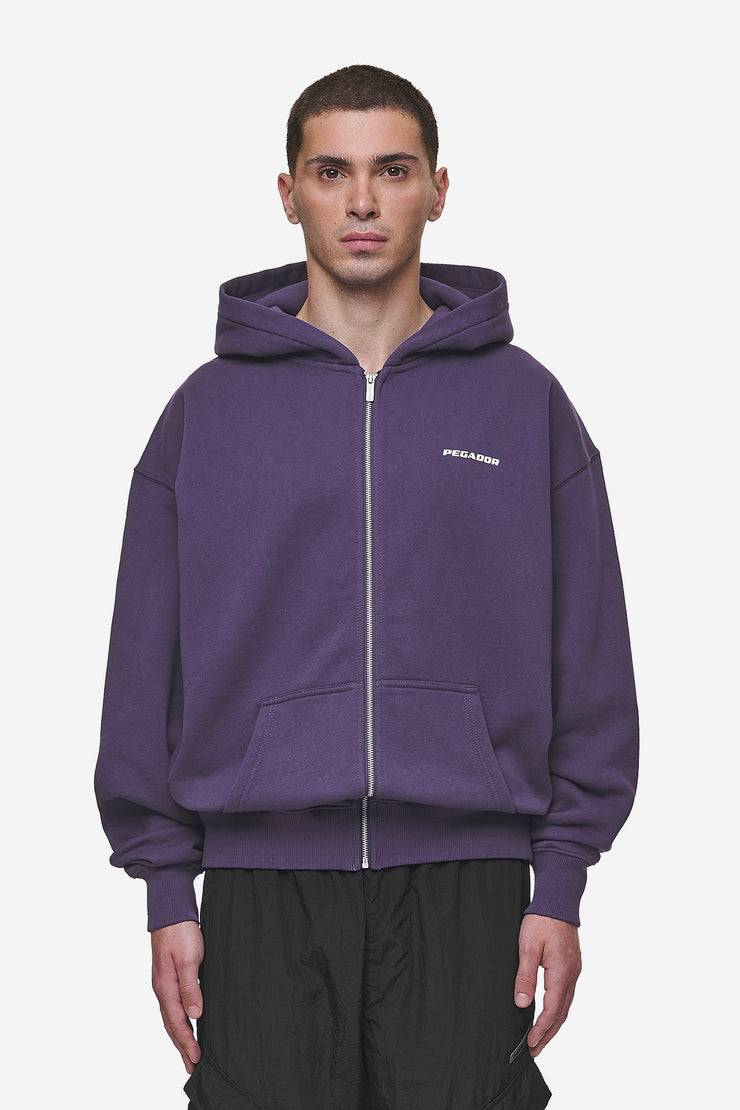 Pegador Colne Logo Oversized Sweat Jacket Washed Deep Purple White Verkauf