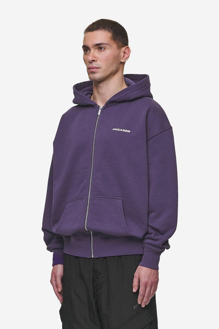 Pegador Colne Logo Oversized Sweat Jacket Washed Deep Purple White Verkauf