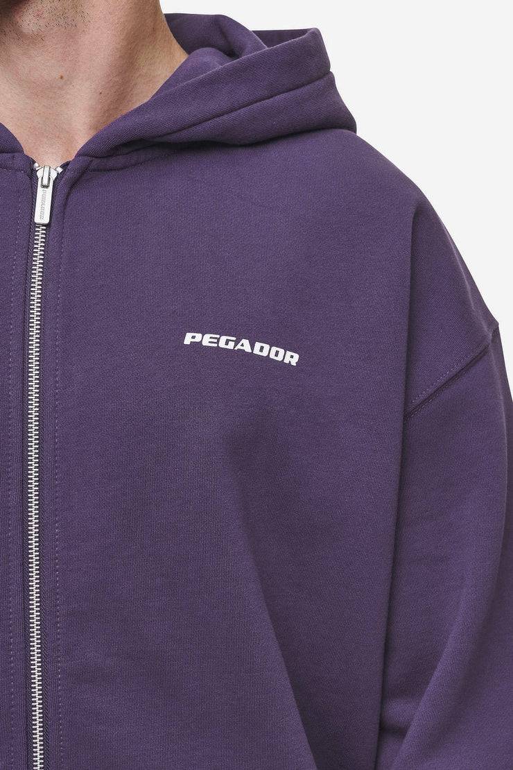 Pegador Colne Logo Oversized Sweat Jacket Washed Deep Purple White Verkauf