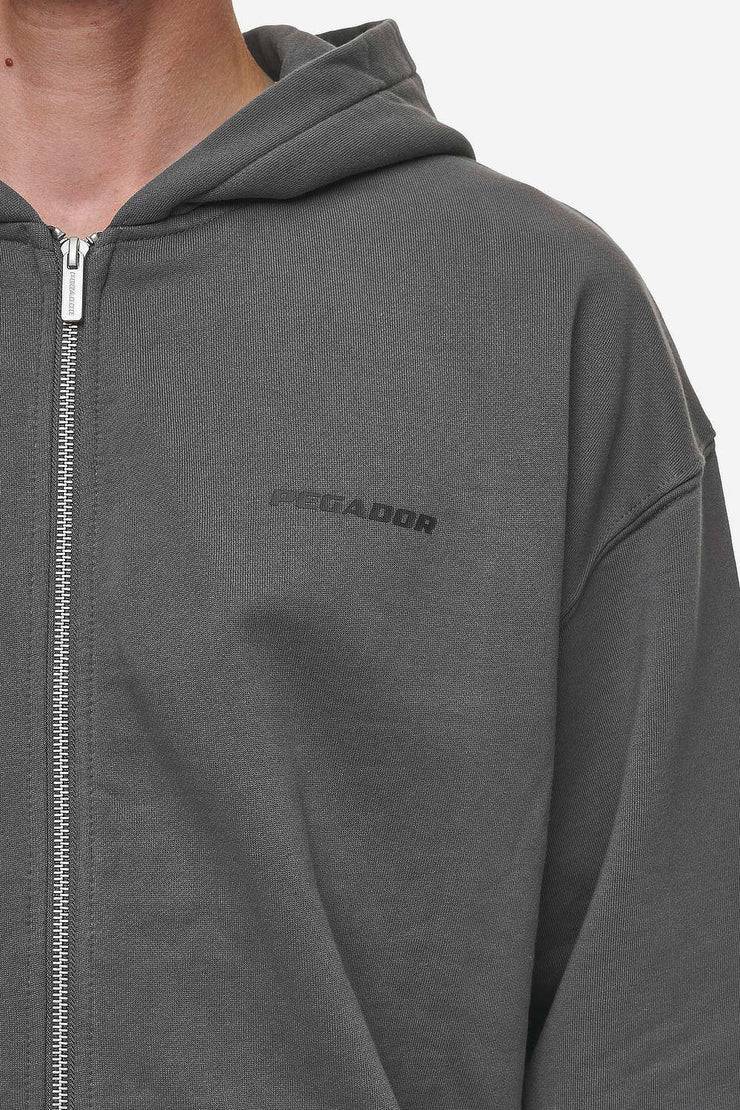 Pegador Colne Logo Oversized Sweat Jacket Washed Anthracite Black Angebote