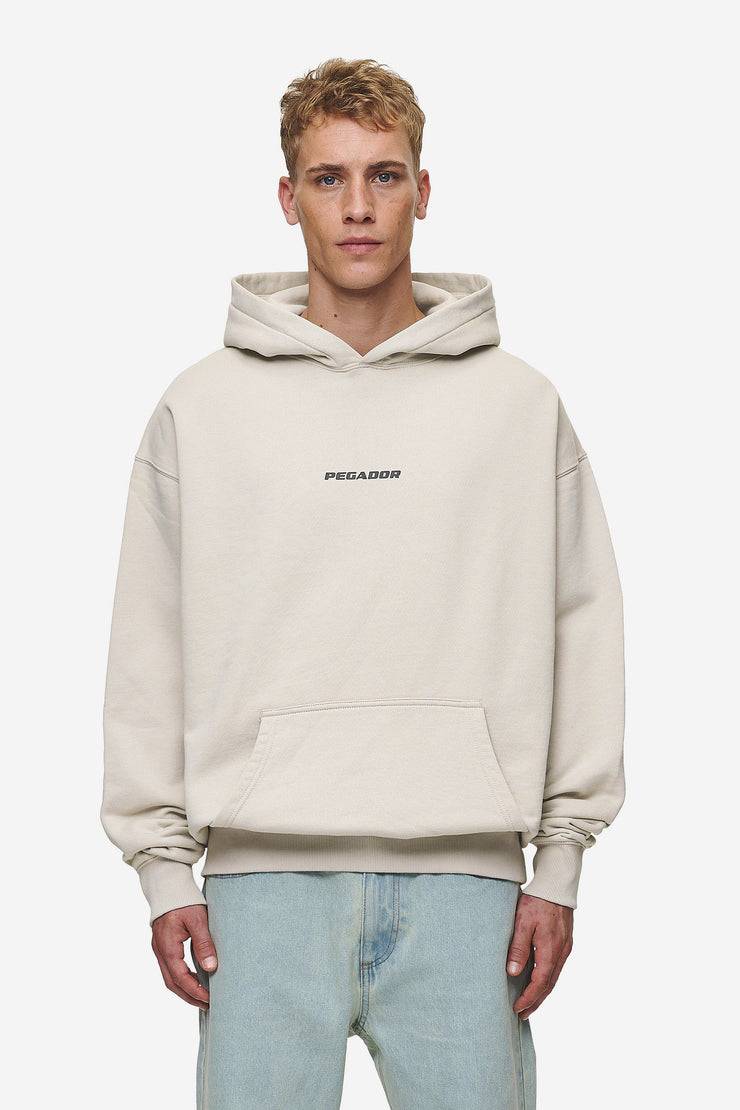 Pegador Colne Logo Oversized Hoodie Washed Light Beige Anthracite im Angebot