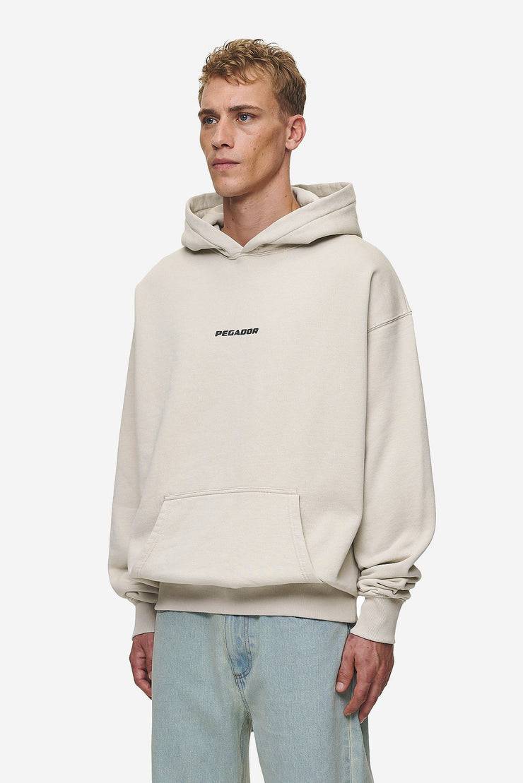 Pegador Colne Logo Oversized Hoodie Washed Light Beige Anthracite im Angebot