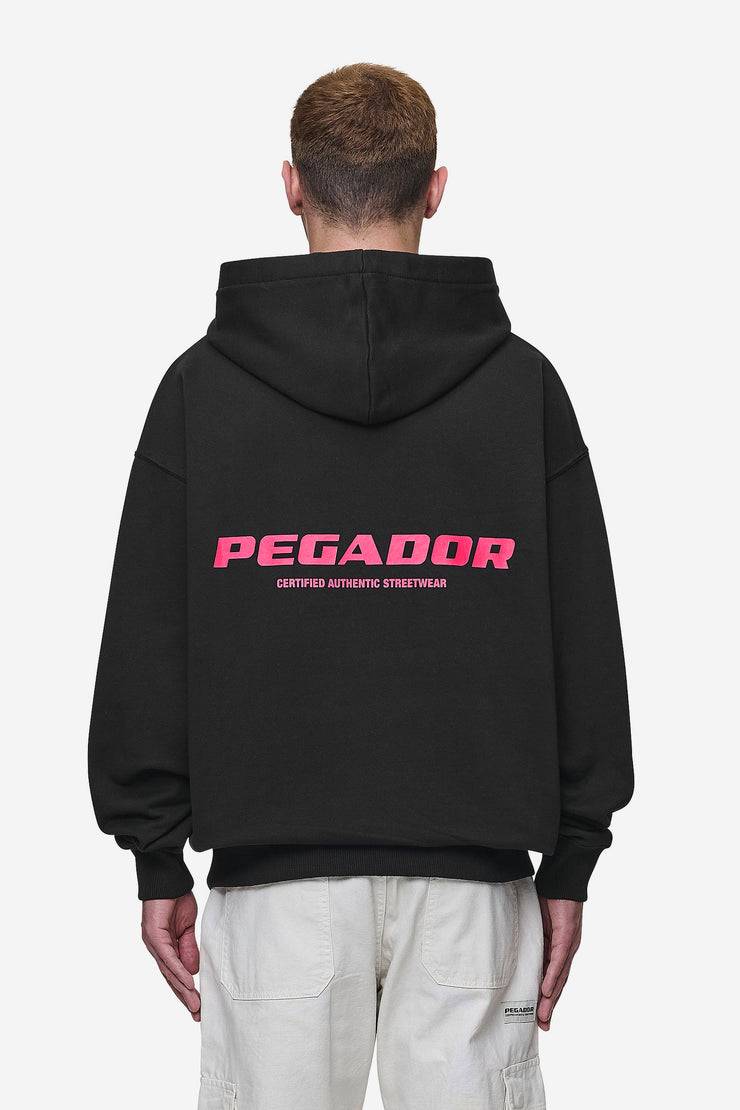 Pegador Colne Logo Oversized Hoodie Washed Black Virtual Pink Schlussverkauf