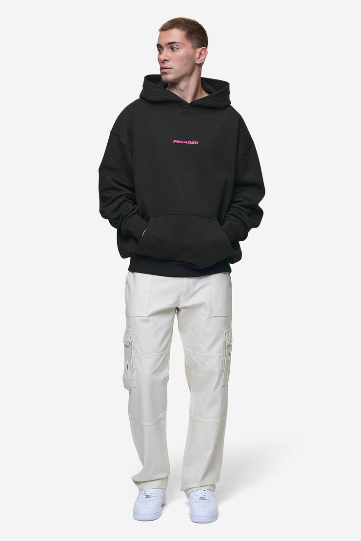 Pegador Colne Logo Oversized Hoodie Washed Black Virtual Pink Schlussverkauf