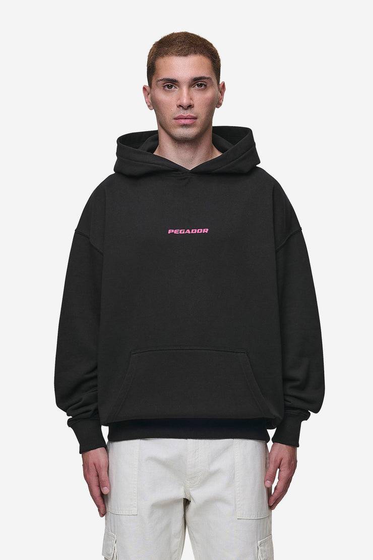 Pegador Colne Logo Oversized Hoodie Washed Black Virtual Pink Schlussverkauf