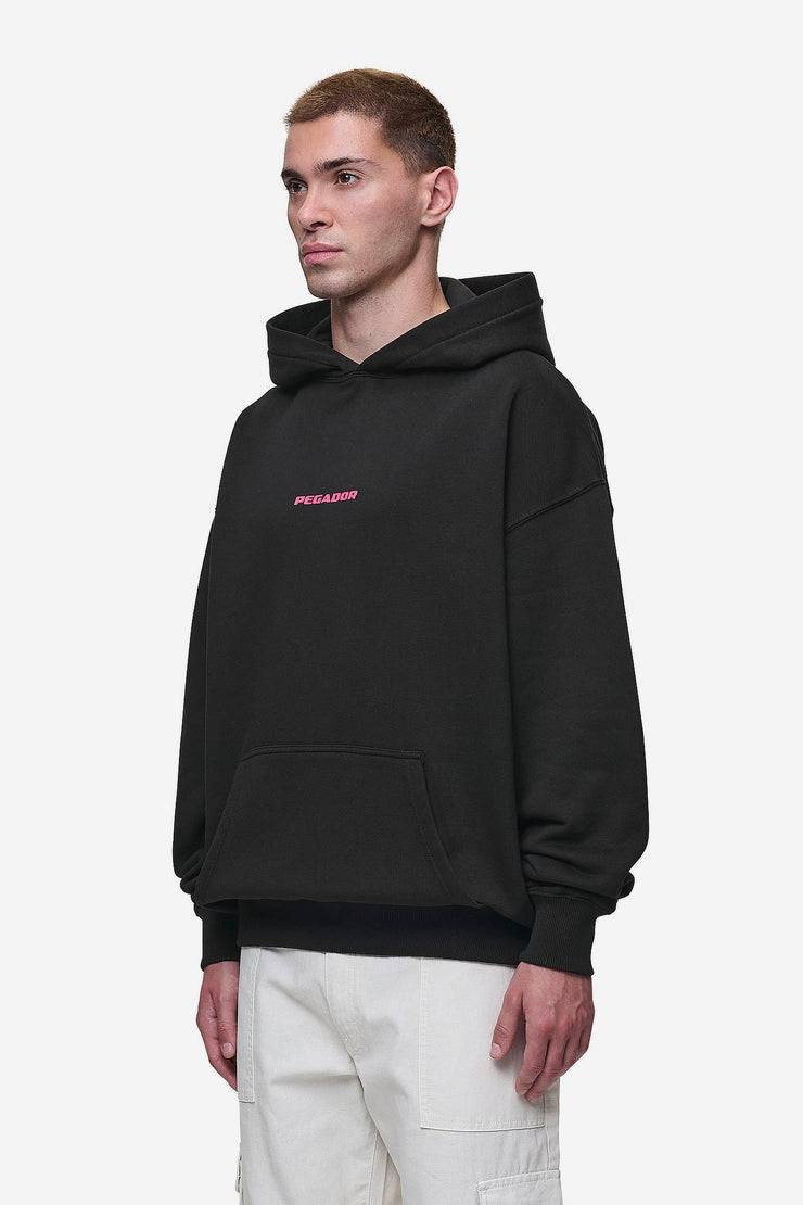 Pegador Colne Logo Oversized Hoodie Washed Black Virtual Pink Schlussverkauf