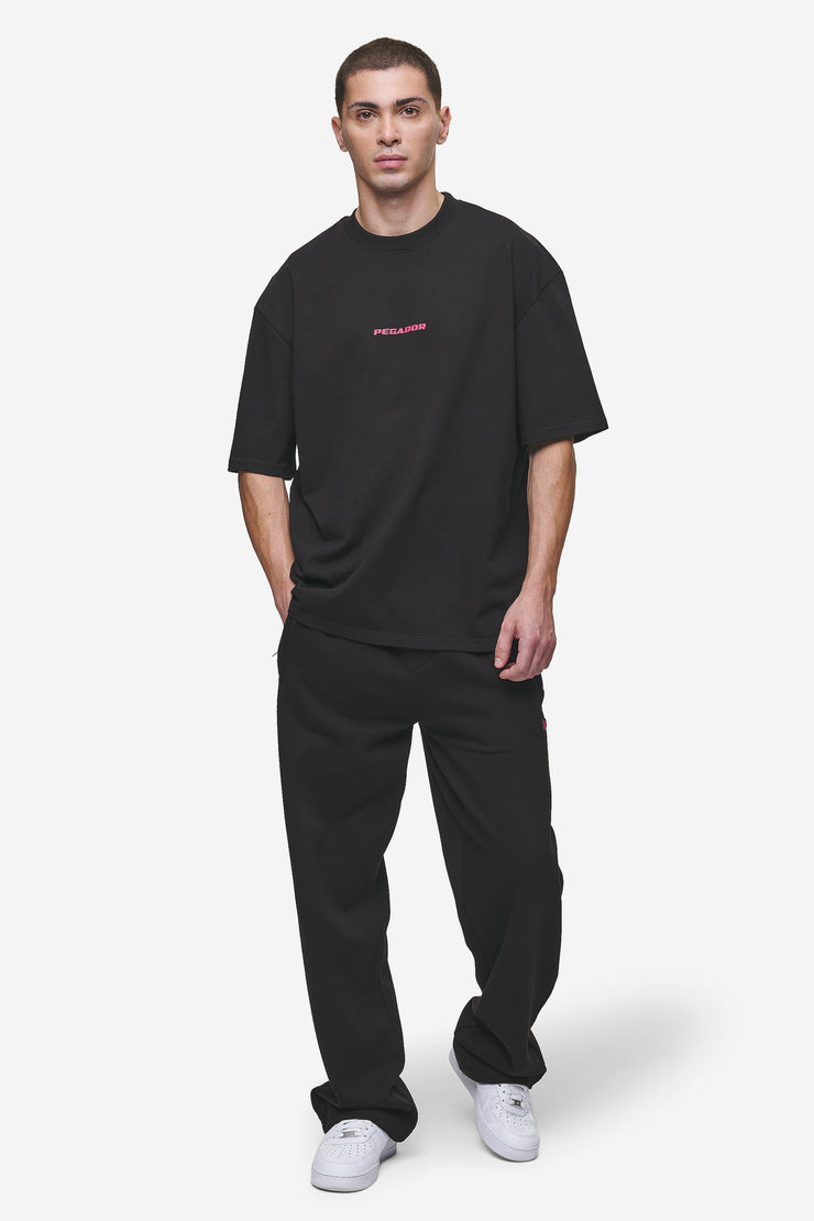 Pegador Colne Logo Oversized Tee Washed Black Virtual Pink Fabrikverkauf
