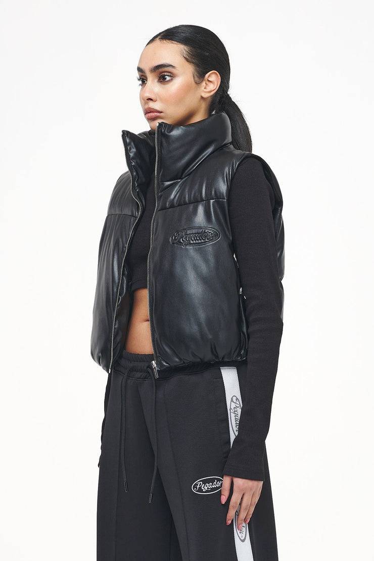 Pegador Zito Cropped Faux Leather Vest Black Räumungsverkauf