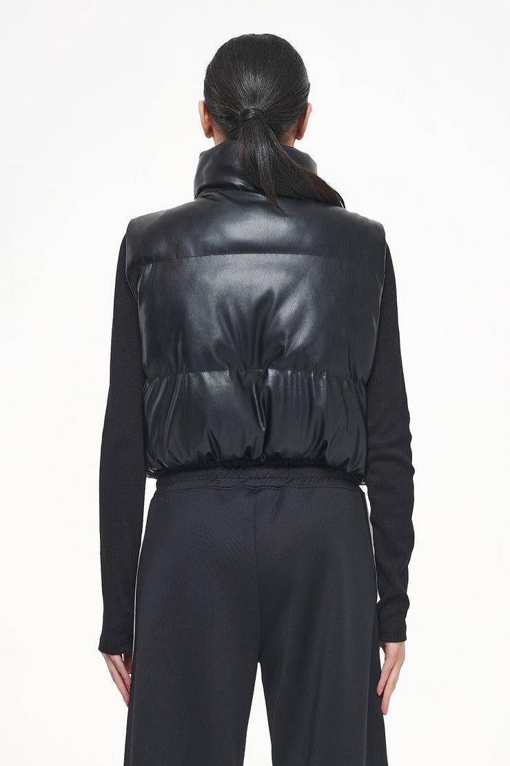 Pegador Zito Cropped Faux Leather Vest Black Räumungsverkauf
