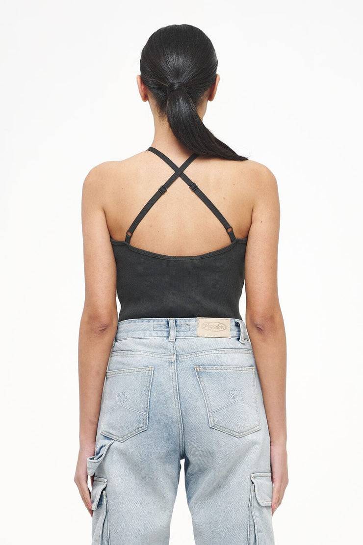 Pegador Santos Rib Neckholder Bodysuit Vintage Washed Iron Grey Letzte 3 Tage