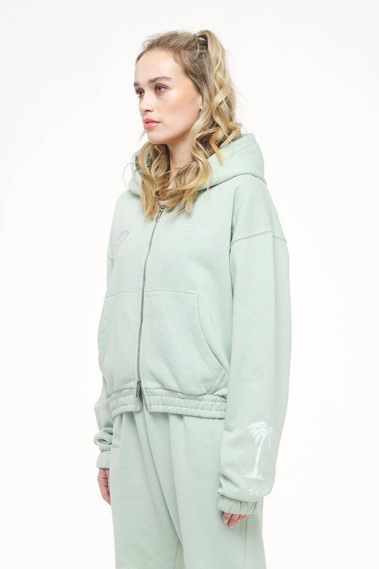 Pegador Hills Cropped Zip Hoodie Vintage Washed Milky Green Bis zu 50% Rabatt