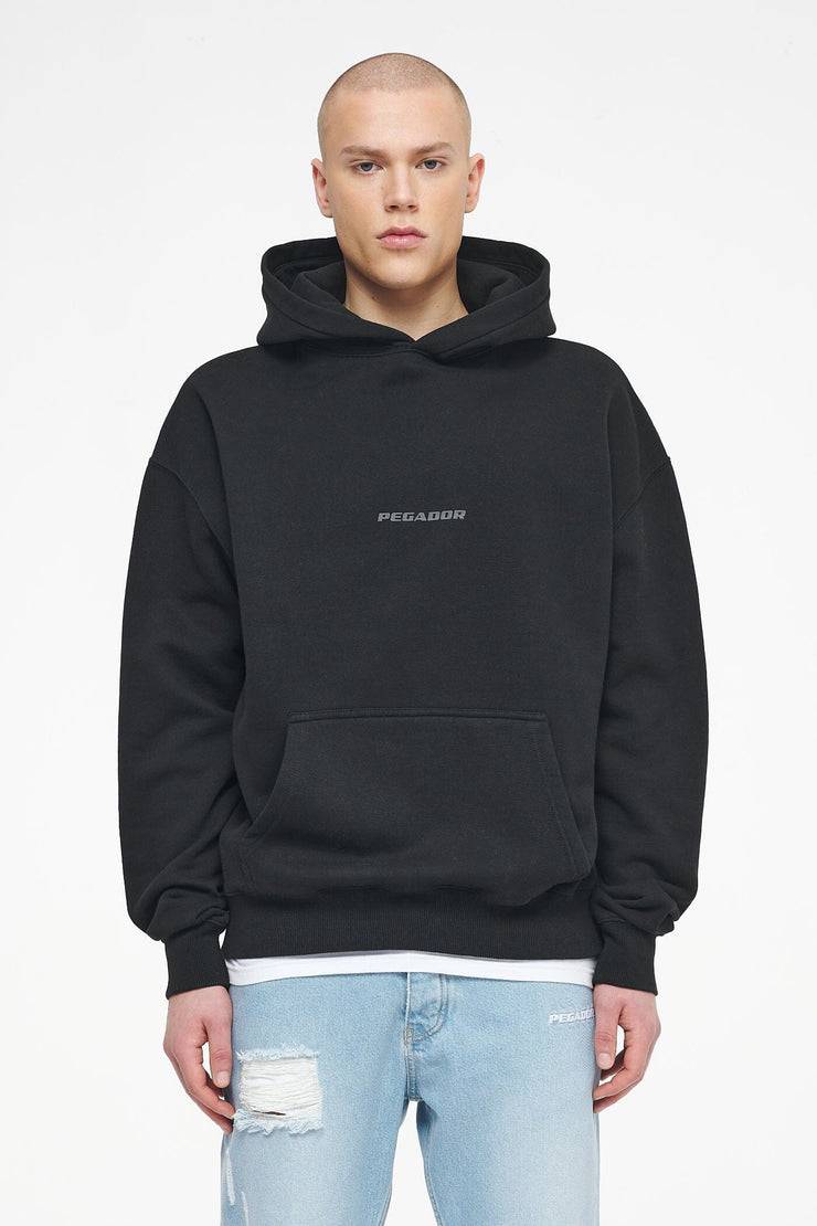 Pegador Colne Logo Oversized Hoodie Vintage Washed Black Ink Gum Sonderangebot