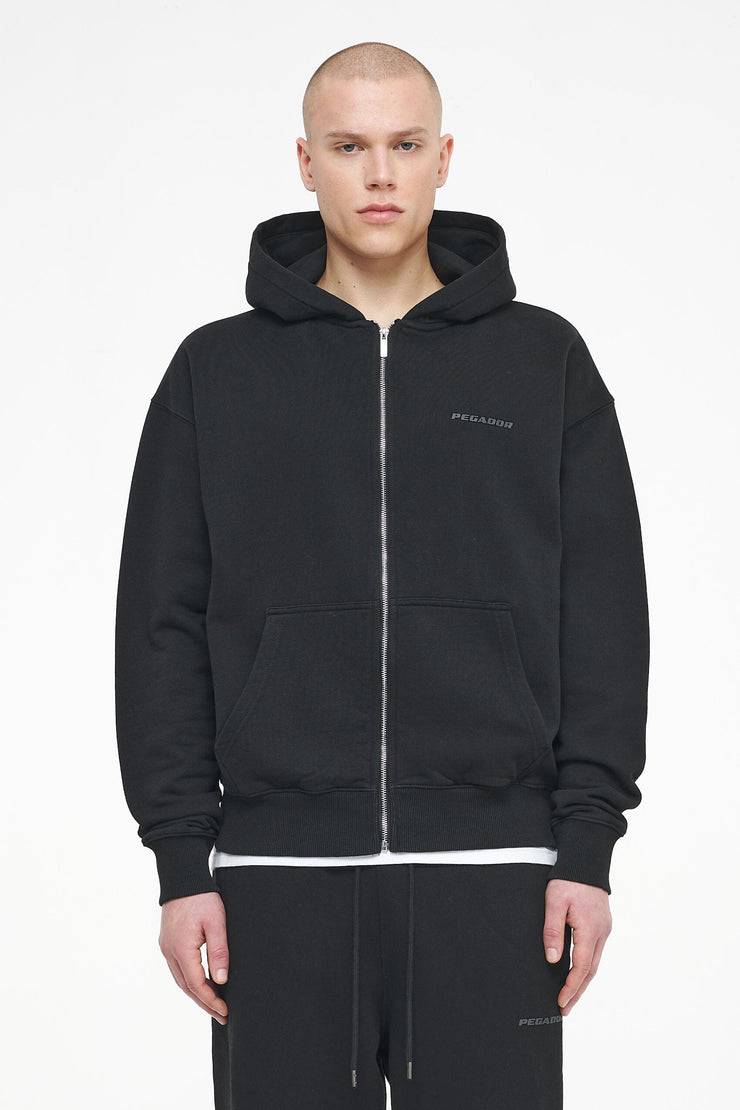 Pegador Logo Oversized Sweat Jacket Vintage Washed Black Ink Gum Flash Sale