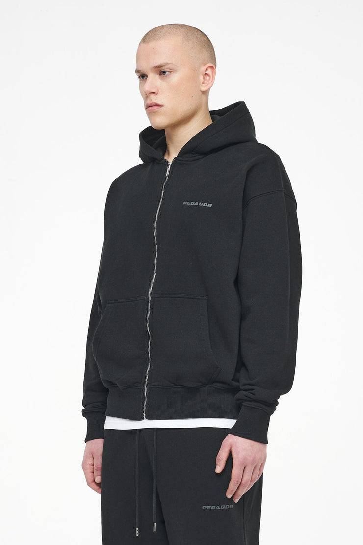 Pegador Logo Oversized Sweat Jacket Vintage Washed Black Ink Gum Flash Sale