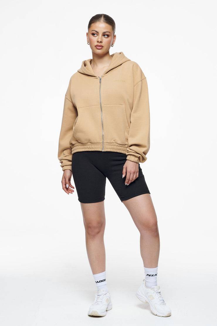 Pegador Valinda Cropped Zip Hoodie Vintage Washed Espresso Gum Vierteljährliche Förderung