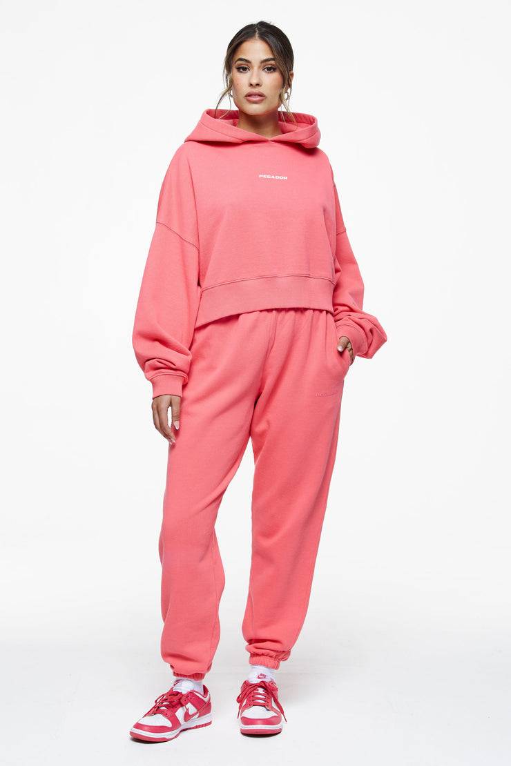 Pegador Culla Logo Oversized Cropped Hoodie Vintage Washed Strawberry Kostenloser Versand