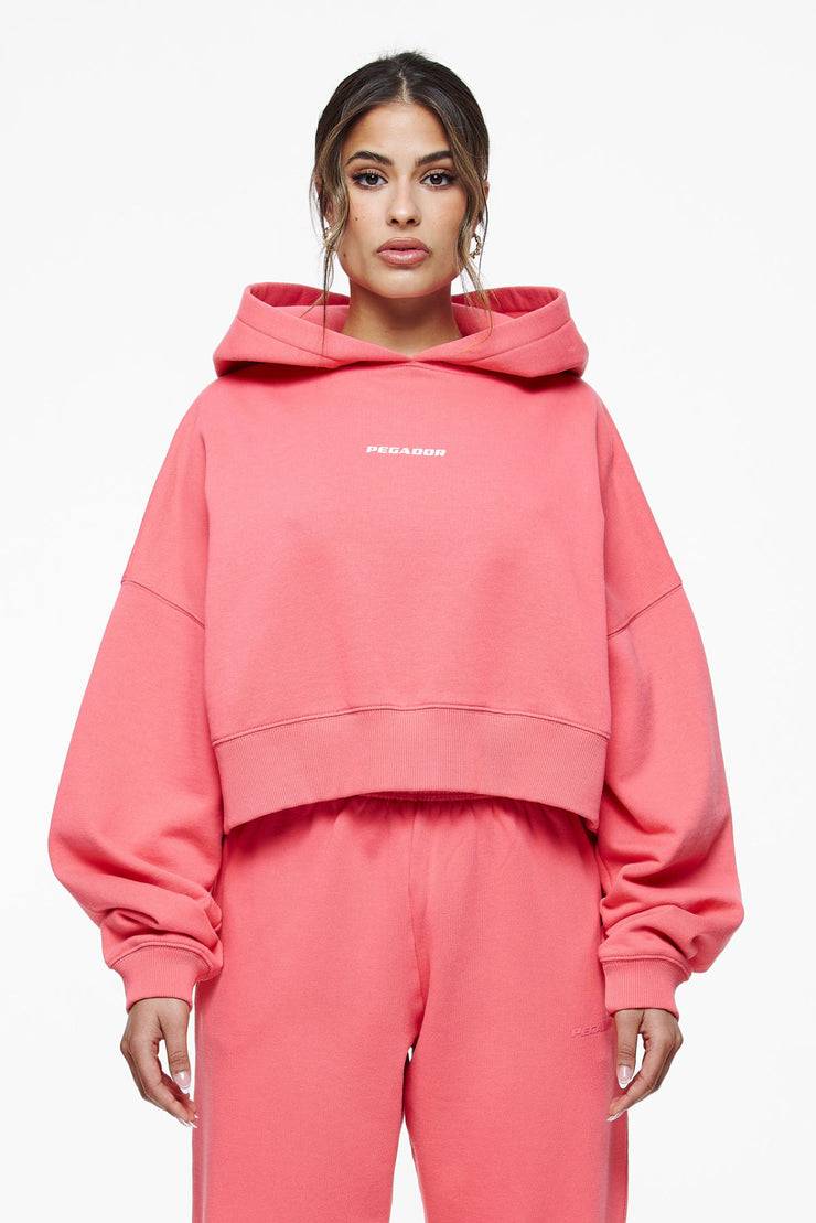 Pegador Culla Logo Oversized Cropped Hoodie Vintage Washed Strawberry Kostenloser Versand