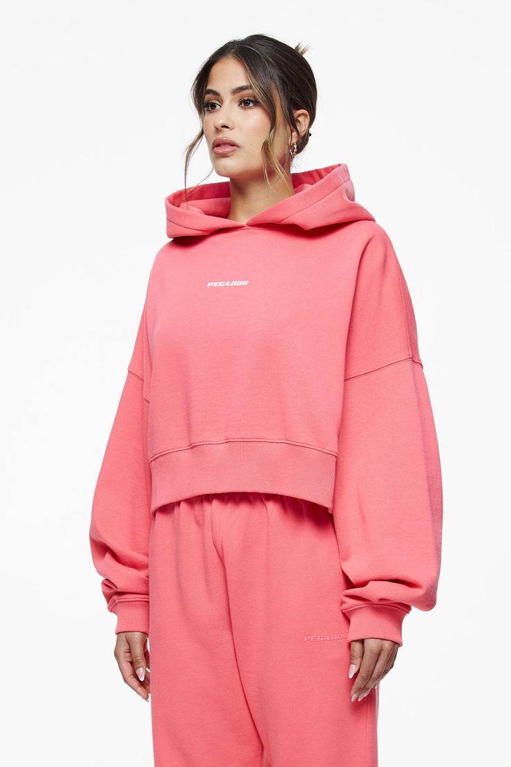 Pegador Culla Logo Oversized Cropped Hoodie Vintage Washed Strawberry Kostenloser Versand