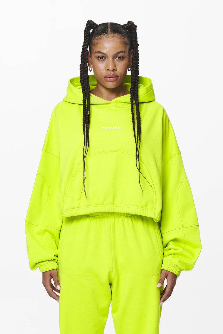Pegador Skei Logo Oversized Cropped Hoodie Washed Lime Yellow Black Friday