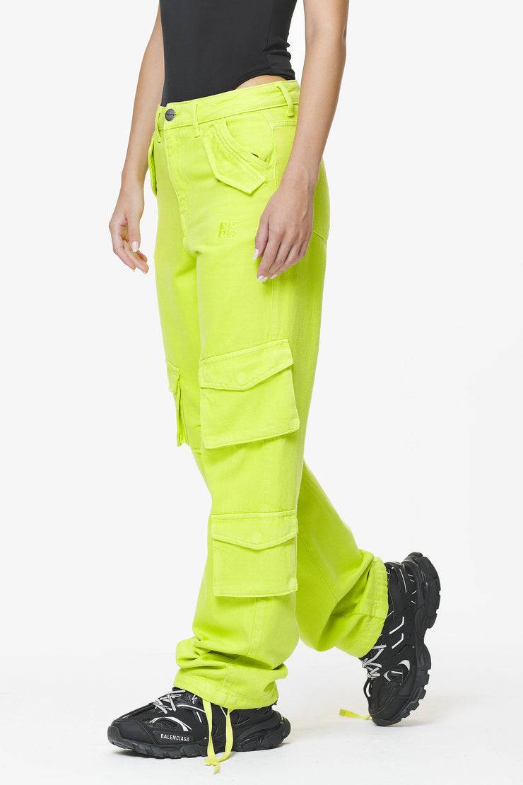 Pegador Maloy Cargo Wide Jeans Washed Lime Yellow Große Rabatte