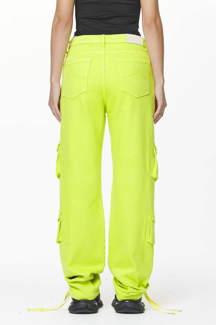 Pegador Maloy Cargo Wide Jeans Washed Lime Yellow Große Rabatte
