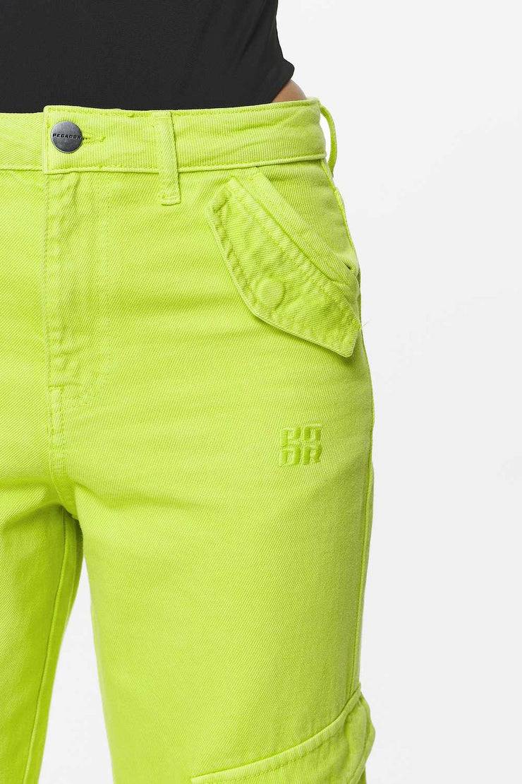 Pegador Maloy Cargo Wide Jeans Washed Lime Yellow Große Rabatte