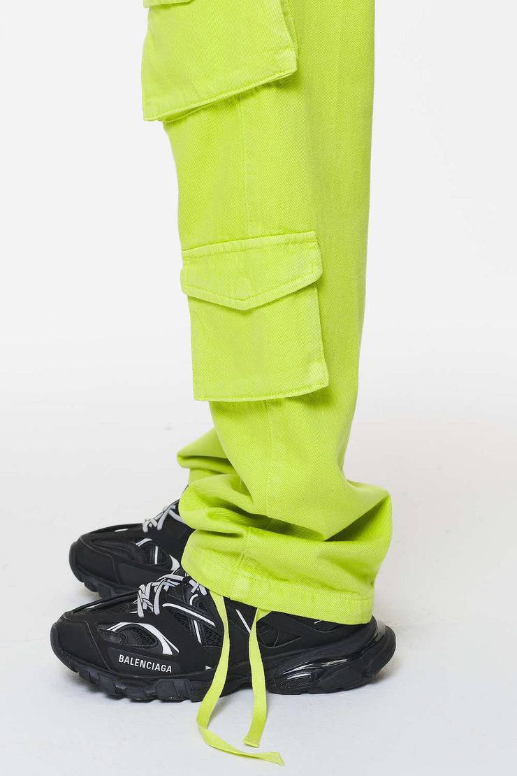 Pegador Maloy Cargo Wide Jeans Washed Lime Yellow Große Rabatte