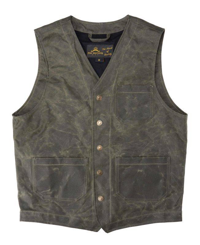 Pike Brothers 1937 Roamer Vest waxed olive Kostenlose Rückgabe