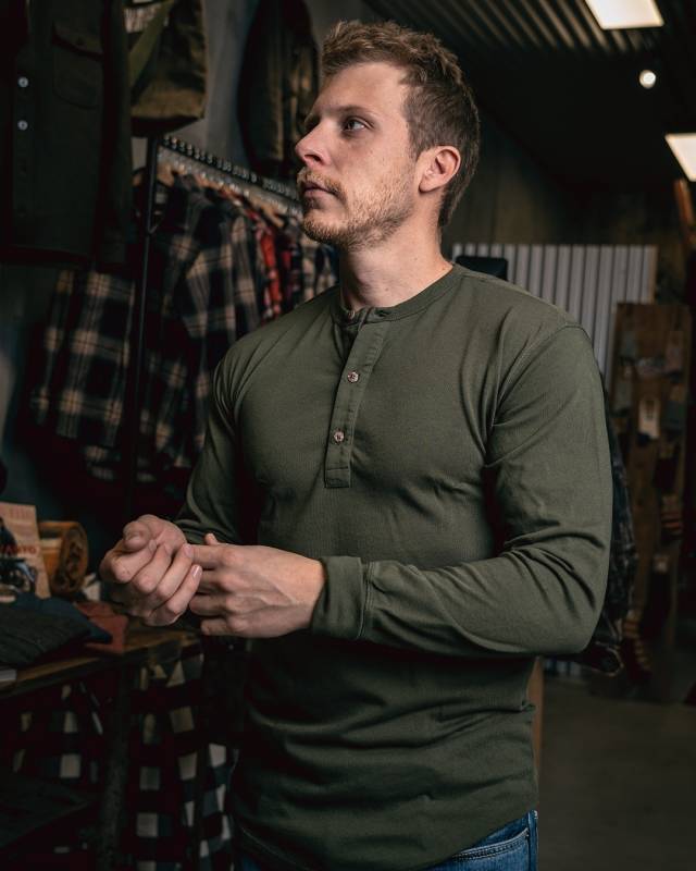 Pike Brothers 1927 Henley Shirt long sleeve Mojave green Valentinstagsangebot