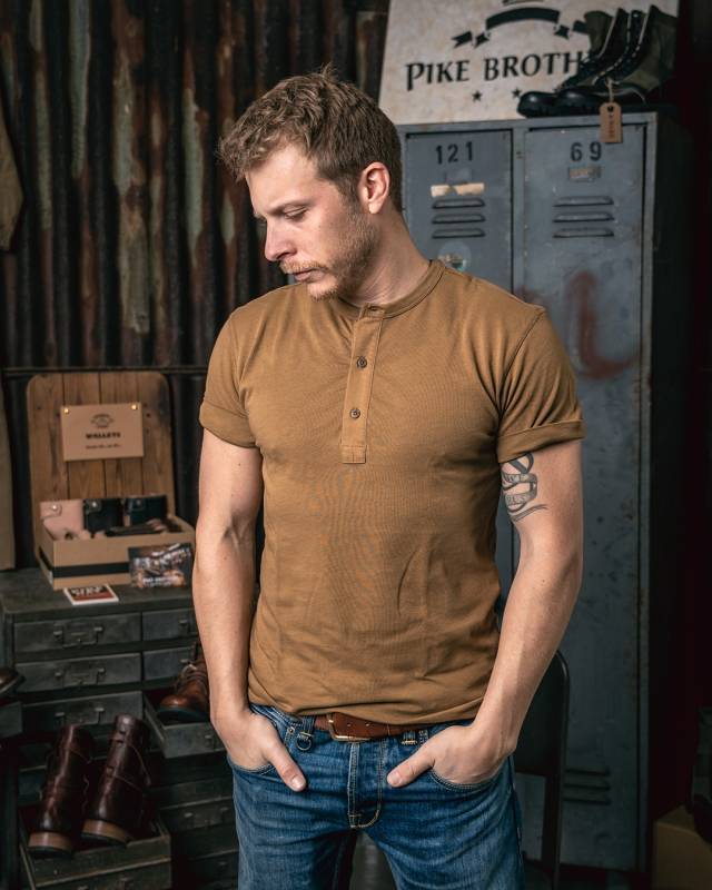 Pike Brothers 1927 Henley Shirt short sleeve Mojave brown Super Rabatt