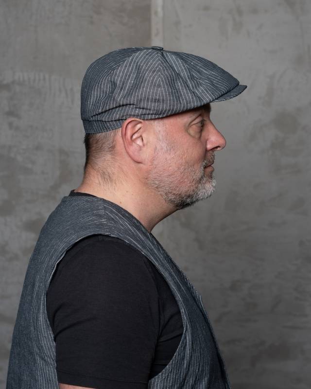 Pike Brothers 1928 Newsboy Cap grey striped linen Sonderangebot der Fabrik